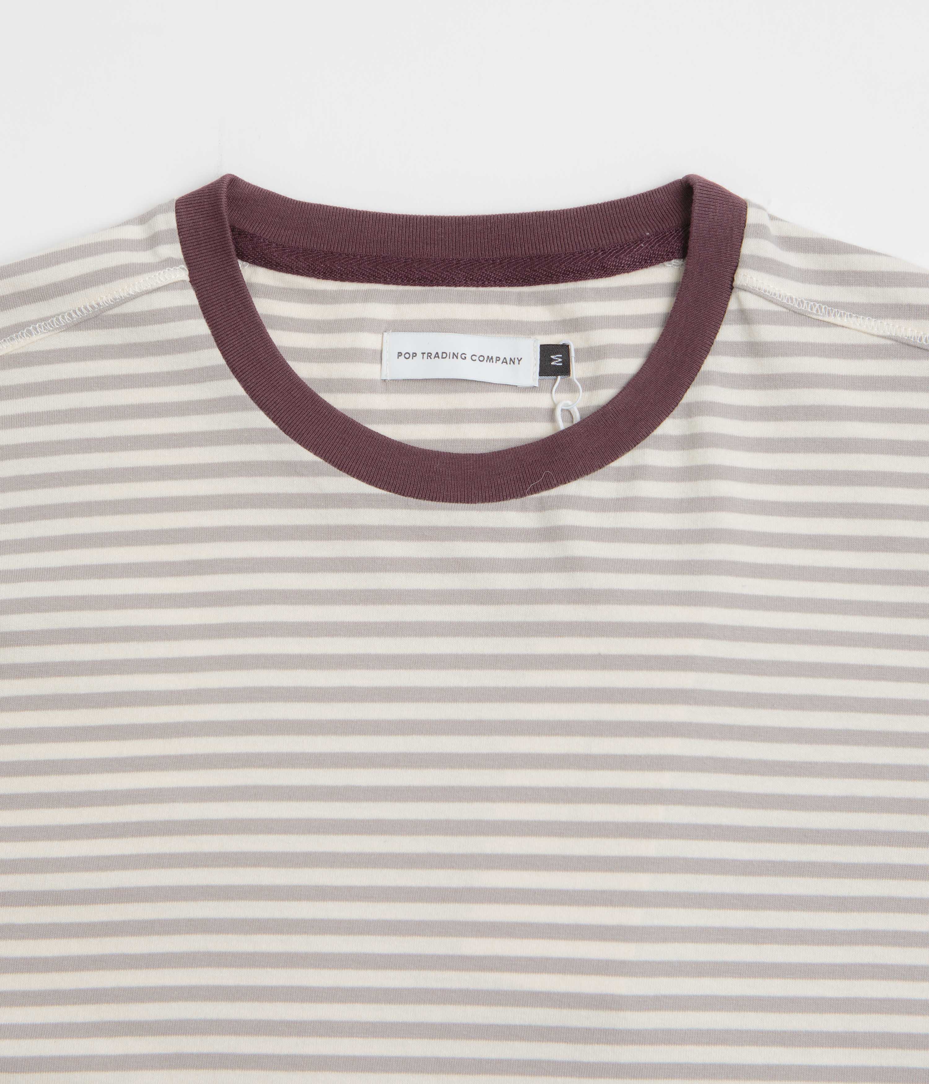 Pop Trading Company Striped Logo T-Shirt - Quarry