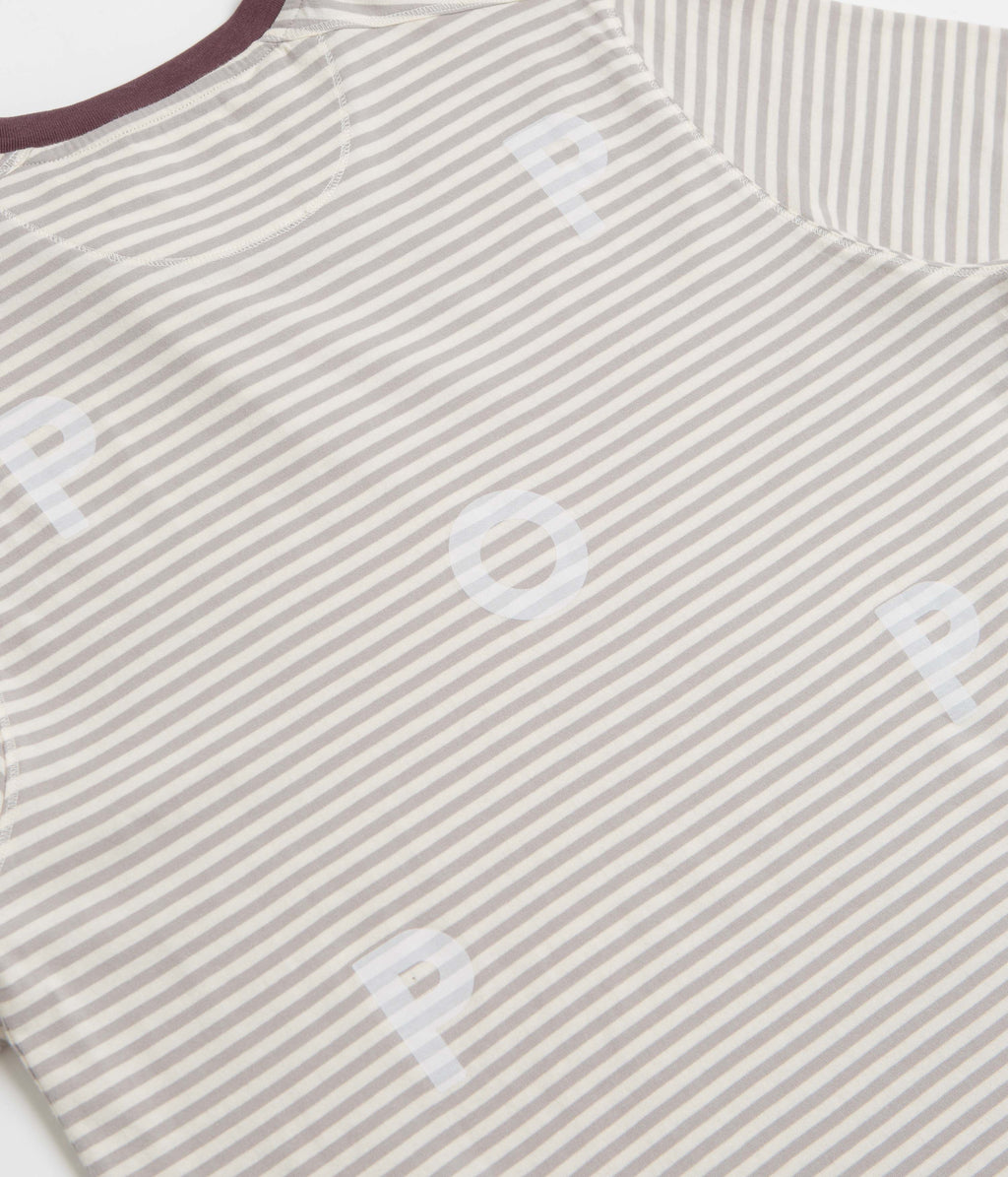 Pop Trading Company Striped Logo T-Shirt - Quarry
