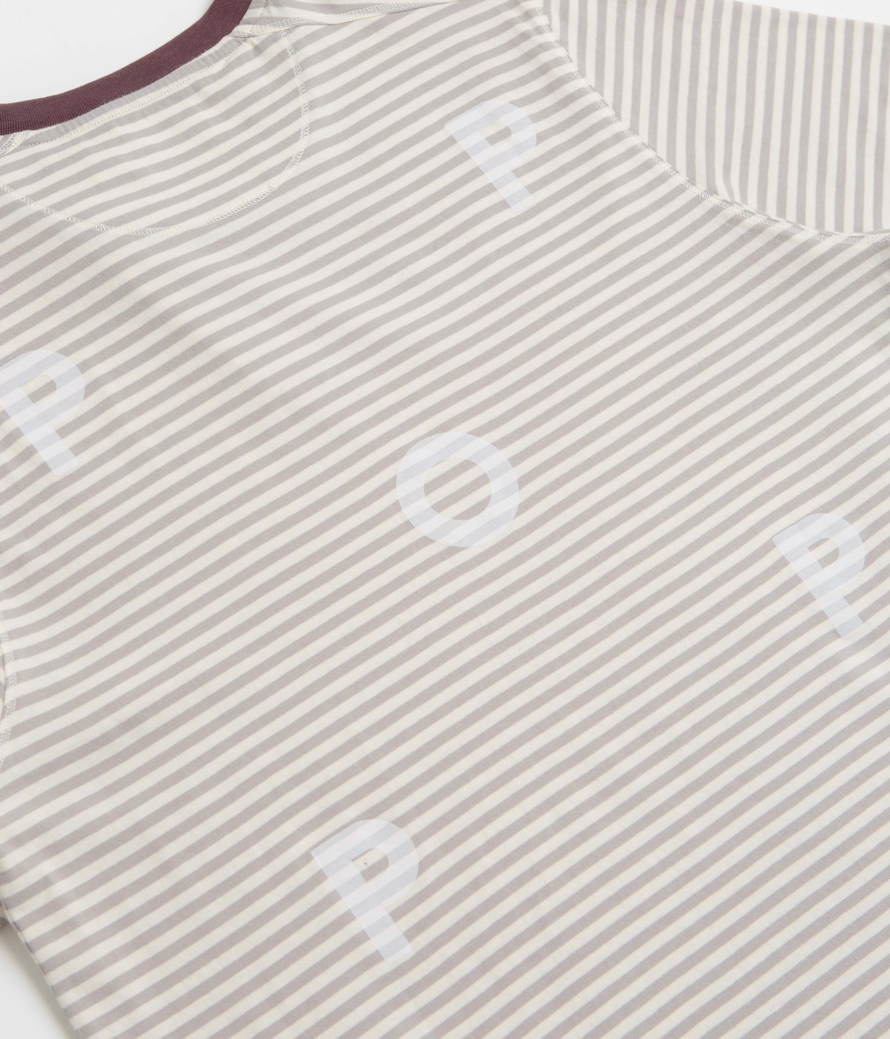 Pop Trading Company Striped Logo T-Shirt - Quarry