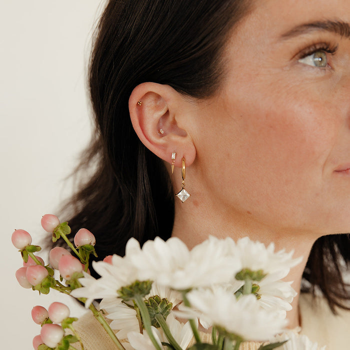 Princess Cut Charm Hoops