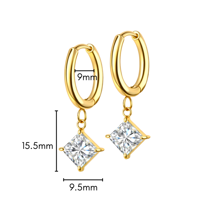 Princess Cut Charm Hoops