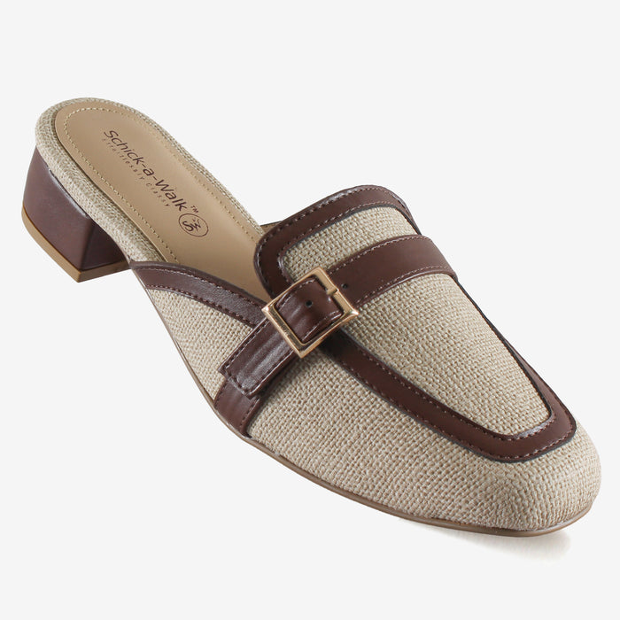 Queen Bee Ivory – Textured Block Heel Mules for Women