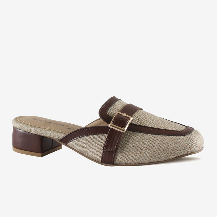 Queen Bee Ivory – Textured Block Heel Mules for Women