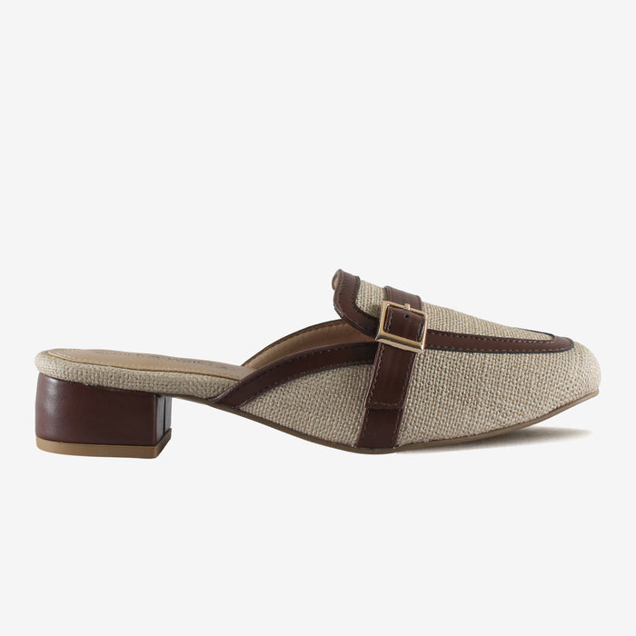 Queen Bee Ivory – Textured Block Heel Mules for Women