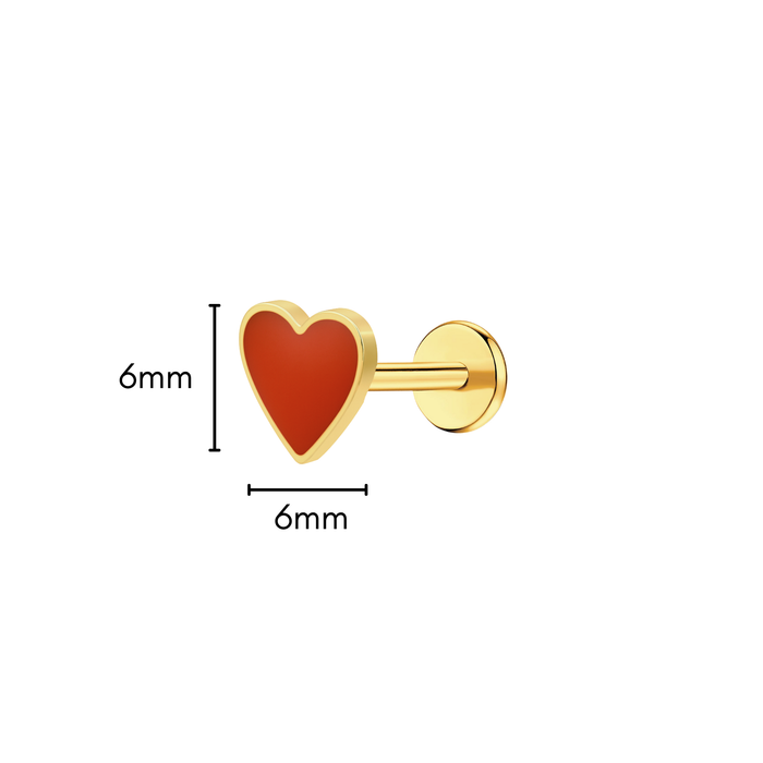Red Heart Enamel Flat Back Stud