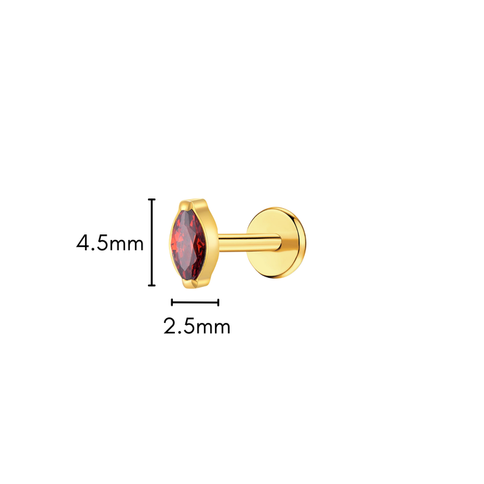 Red Marquise Flat Back Stud