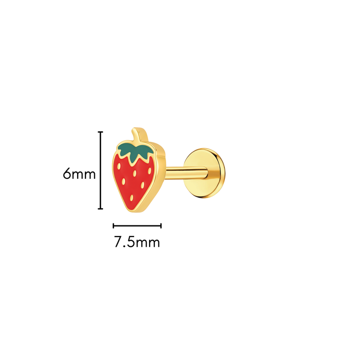 Red Strawberry Enamel Flat Back Stud
