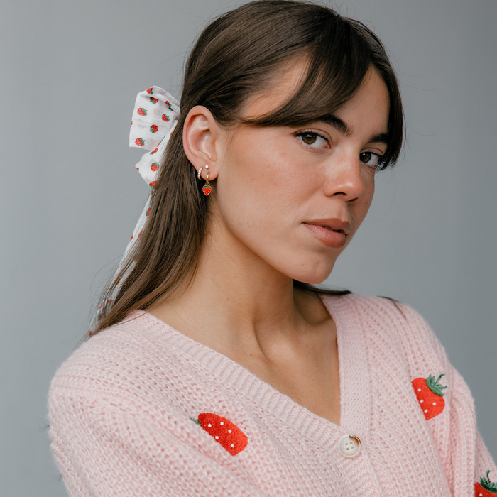 Red Strawberry Enamel Hoop Charm