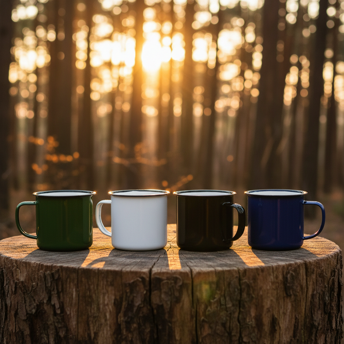 Retro Emaillebecher 4er Set – Bunte Kaffeebecher Emaille | Camping & Zuhause