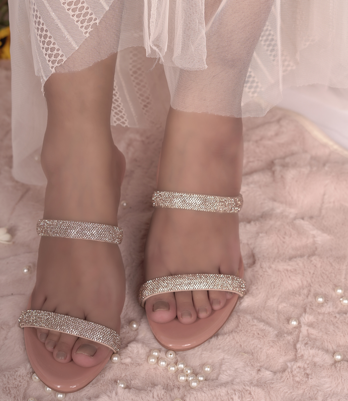 Scarlet Pink Mule – Rhinestone Heels for Women