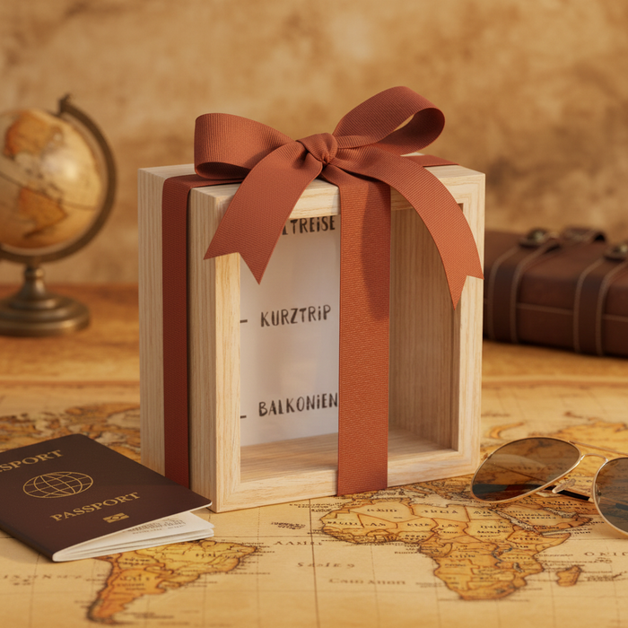 Spardose Weltreise – als Geschenk verpackt