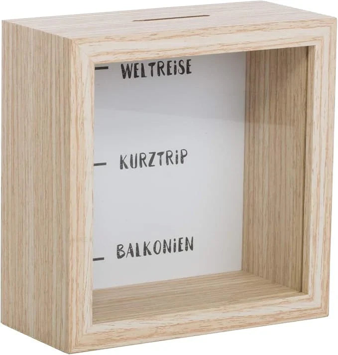 Spardose „Weltreise“ aus MDF – 14,5 × 14,5 × 6,5 cm