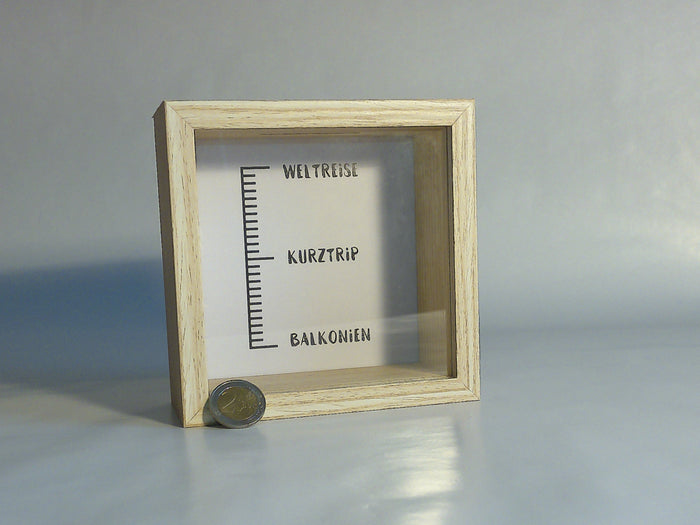 Spardose „Weltreise“ aus MDF – 14,5 × 14,5 × 6,5 cm