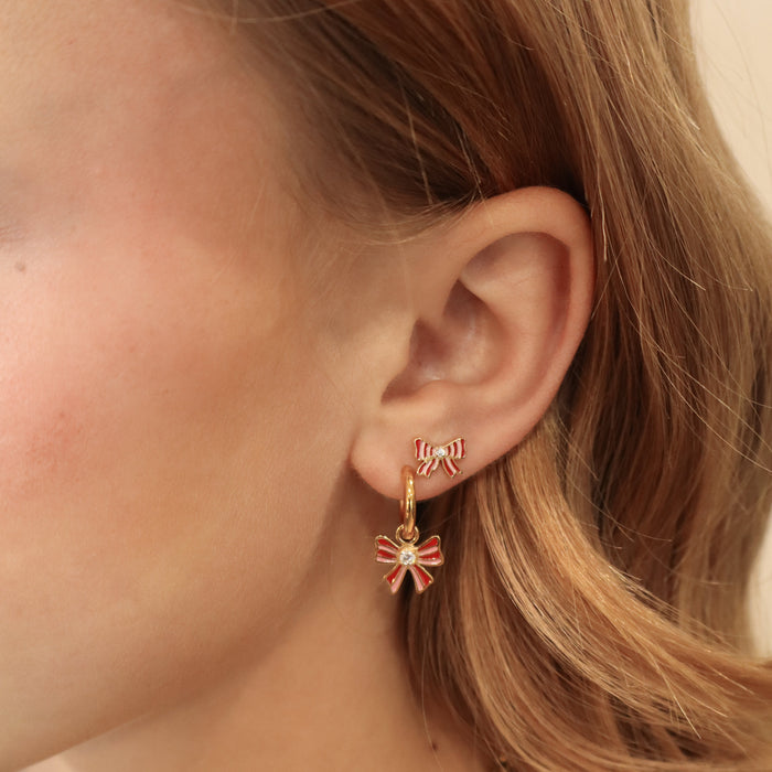 Striped Bow Charm Hoops