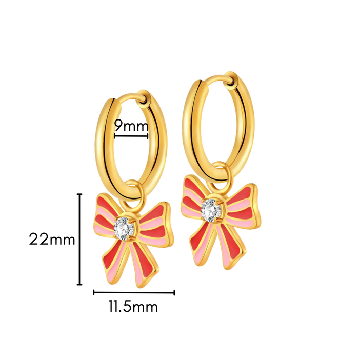 Striped Bow Charm Hoops