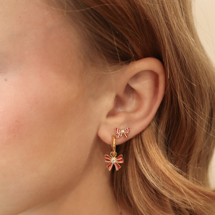 Striped Bow Flat Back Stud