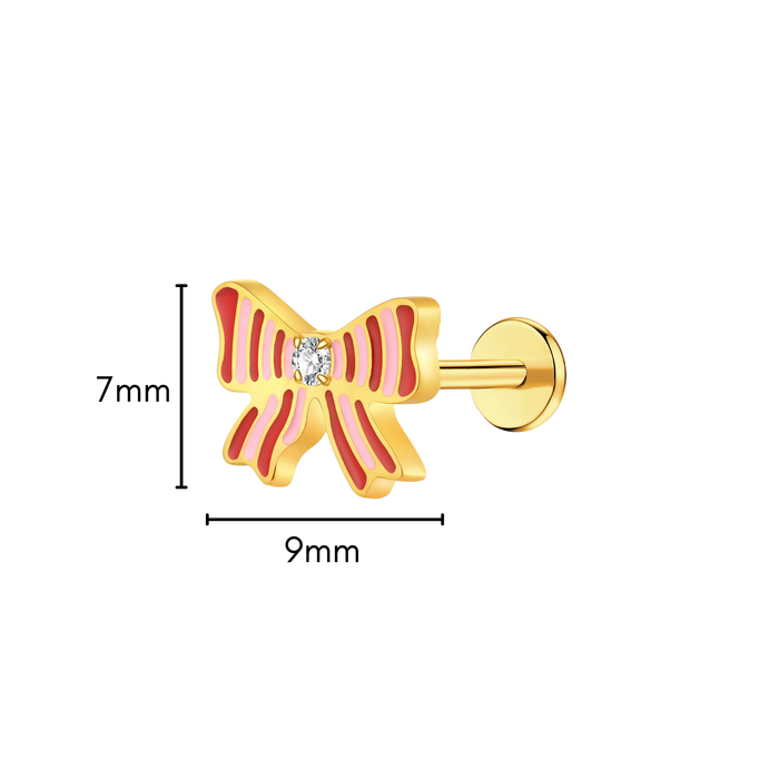 Striped Bow Flat Back Stud