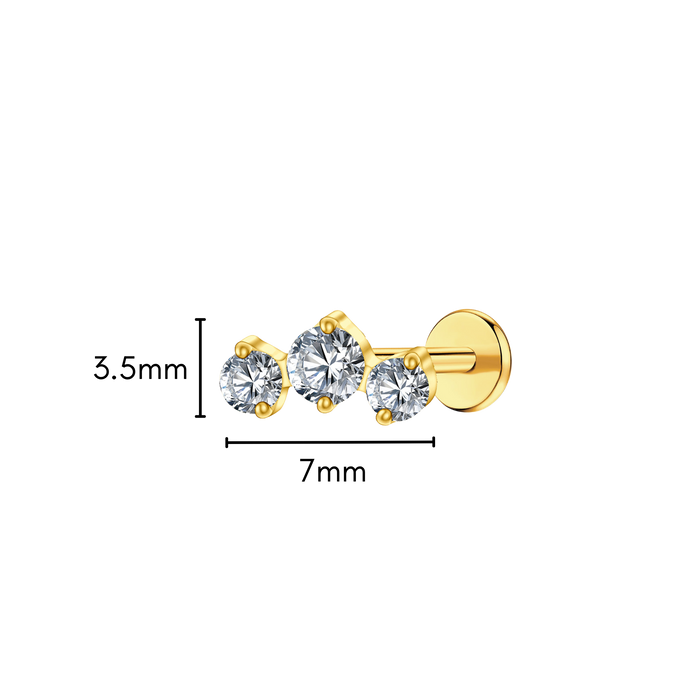 Triple CZ Flat Back Stud
