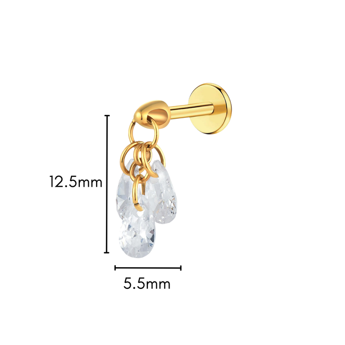 Triple Teardrop Dangle Flat Back Stud