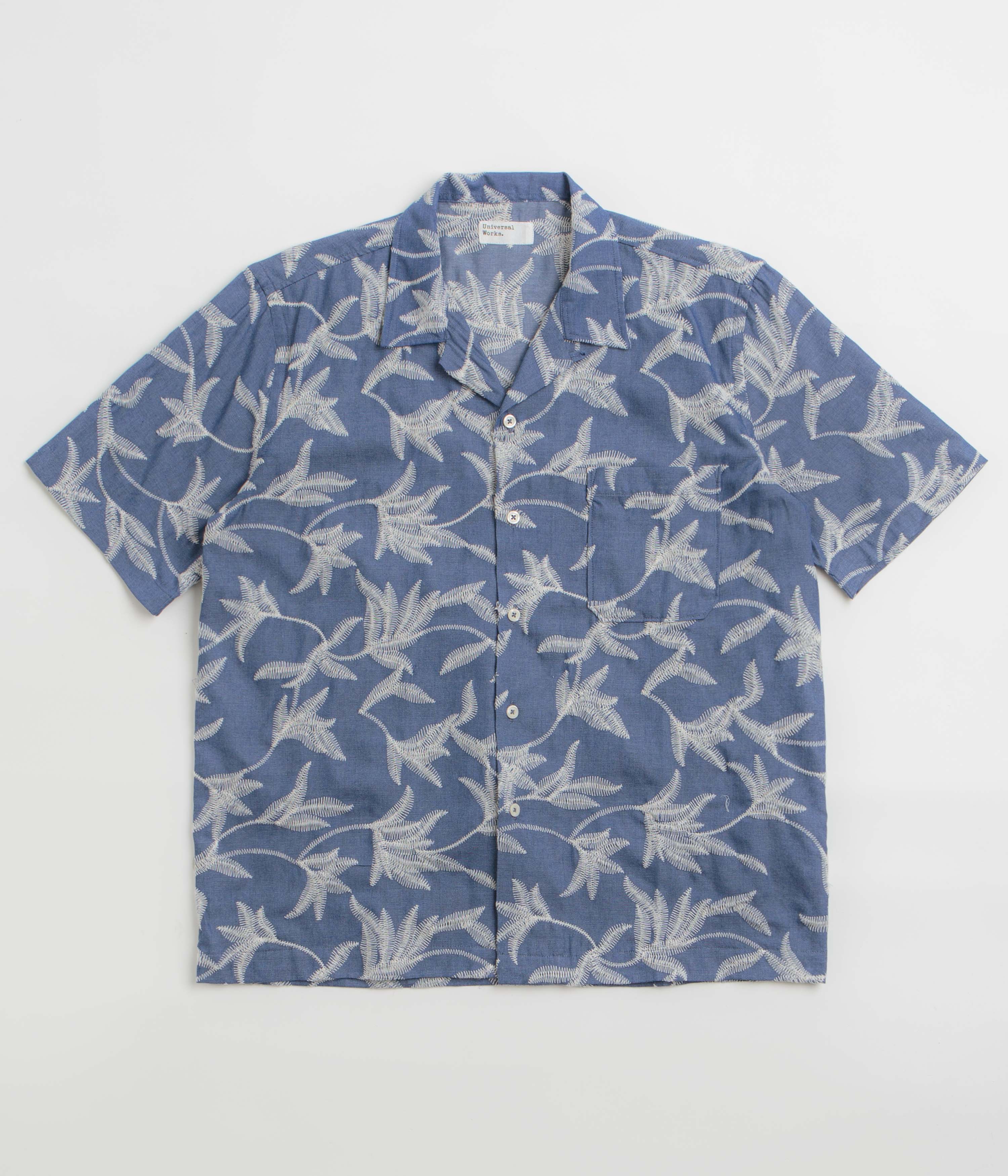 Universal Works Road Short Sleeve Shirt - Indigo / Summer Jungle