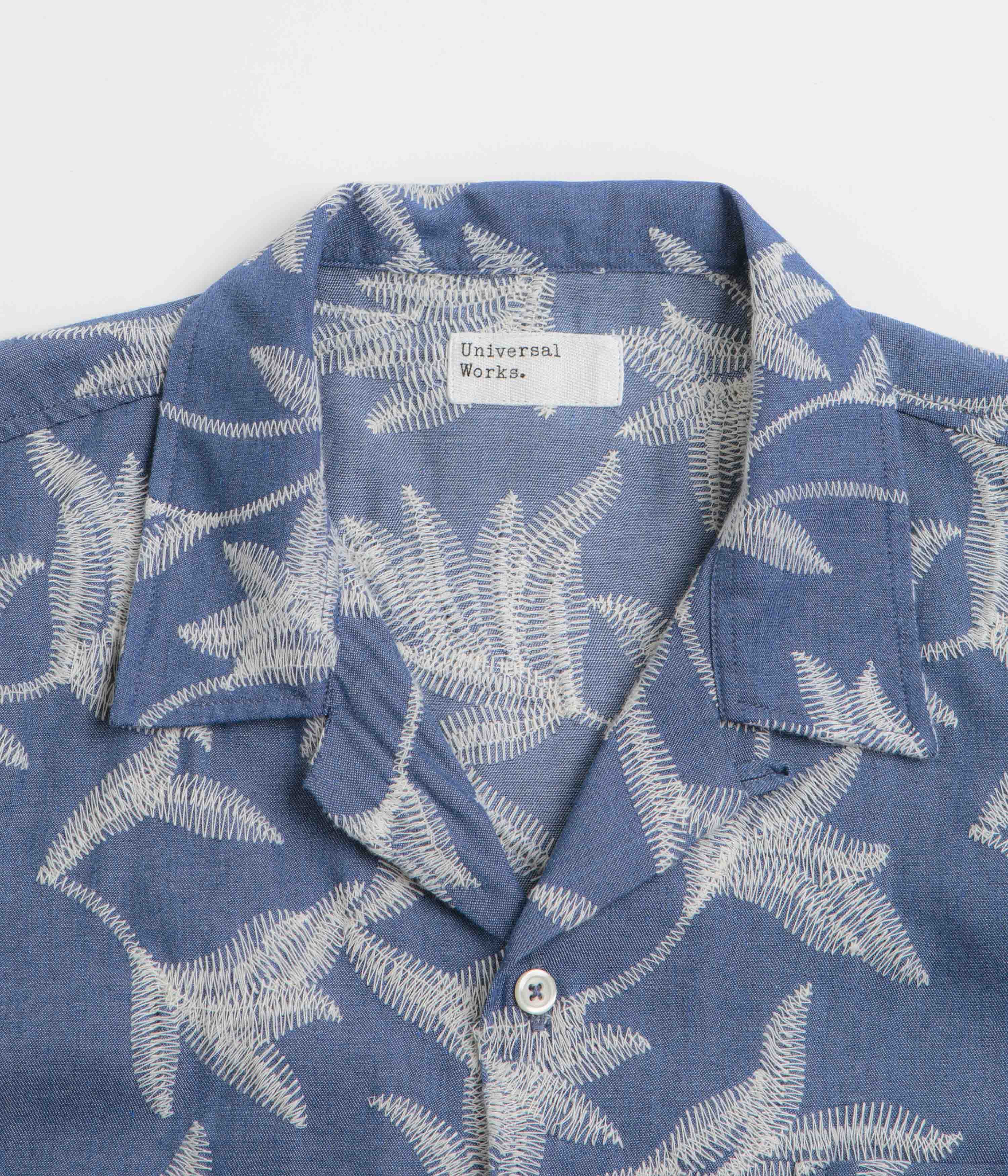 Universal Works Road Short Sleeve Shirt - Indigo / Summer Jungle