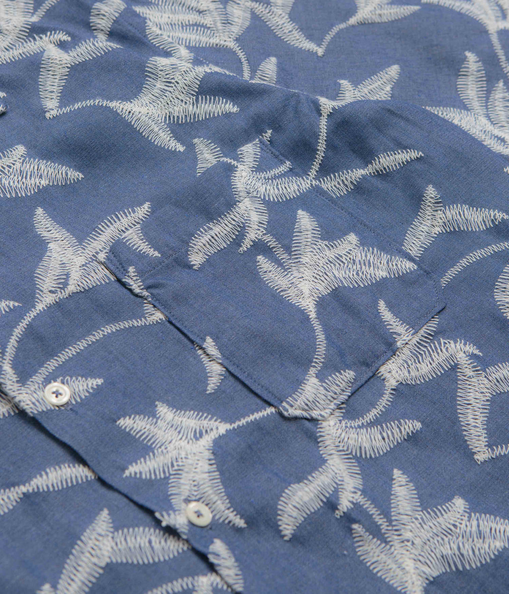 Universal Works Road Short Sleeve Shirt - Indigo / Summer Jungle