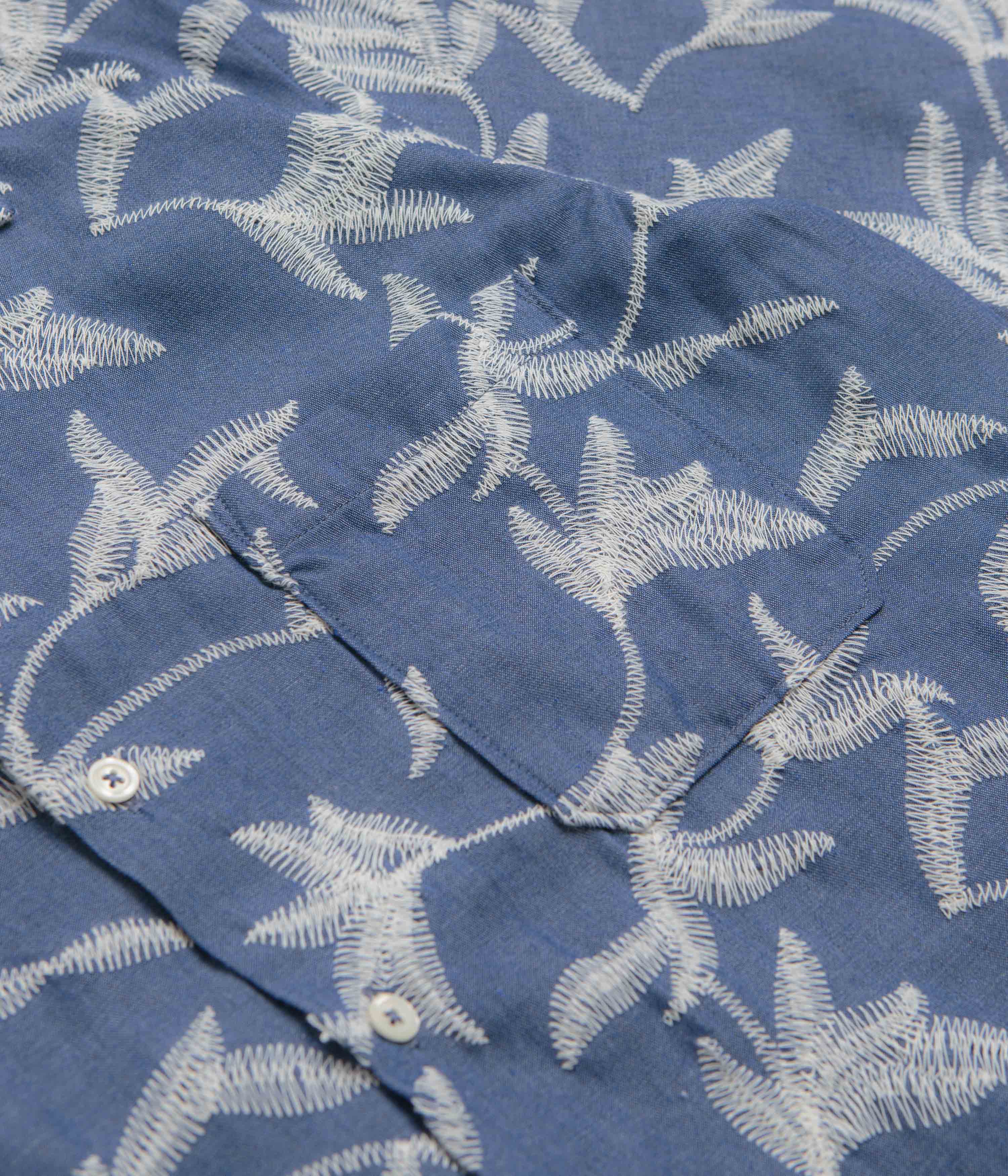 Universal Works Road Short Sleeve Shirt - Indigo / Summer Jungle