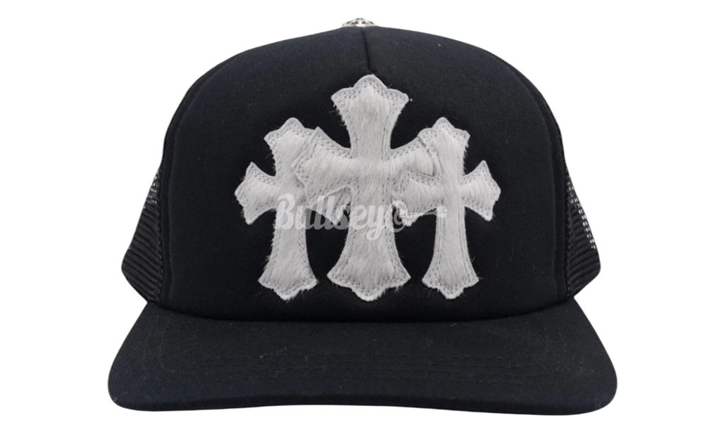 Chrome Hearts Pony Hair Cemetery Cross White Patch Black Trucker Hat
