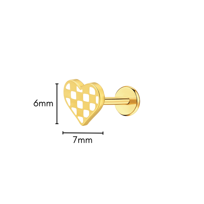 White Checkered Heart Enamel Flat Back Stud