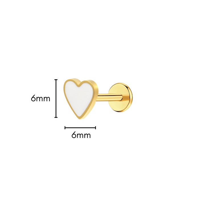 White Heart Enamel Flat Back Stud
